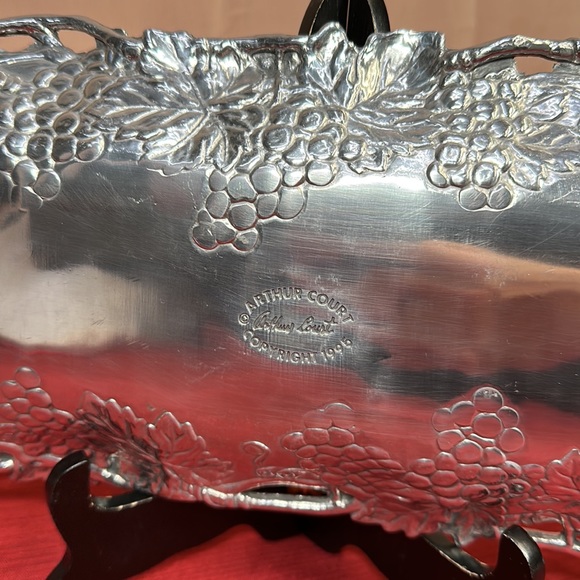 Arthur Court 1995 Grape Leaf Oblong Serving Tray Platter Handles 19”x 6” - Picture 4 of 13